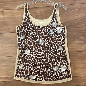 Silk J. Crew Giraffe print shell with large sequin detail